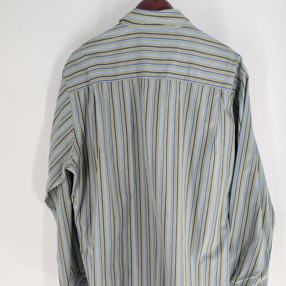 Austin Reed London Classic Striped Cotton‎ Button Down Shirt Green Blue Size L
